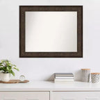 Amanti Art 34"x28" Non-Beveled Ridge Bronze Wall Mirror : Rectangle, Modern Style, Polystyrene Frame