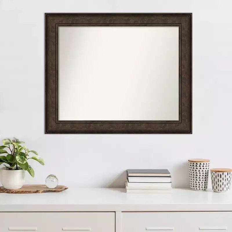 Amanti Art 34"x28" Non-Beveled Ridge Bronze Wall Mirror : Rectangle, Modern Style, Polystyrene Frame