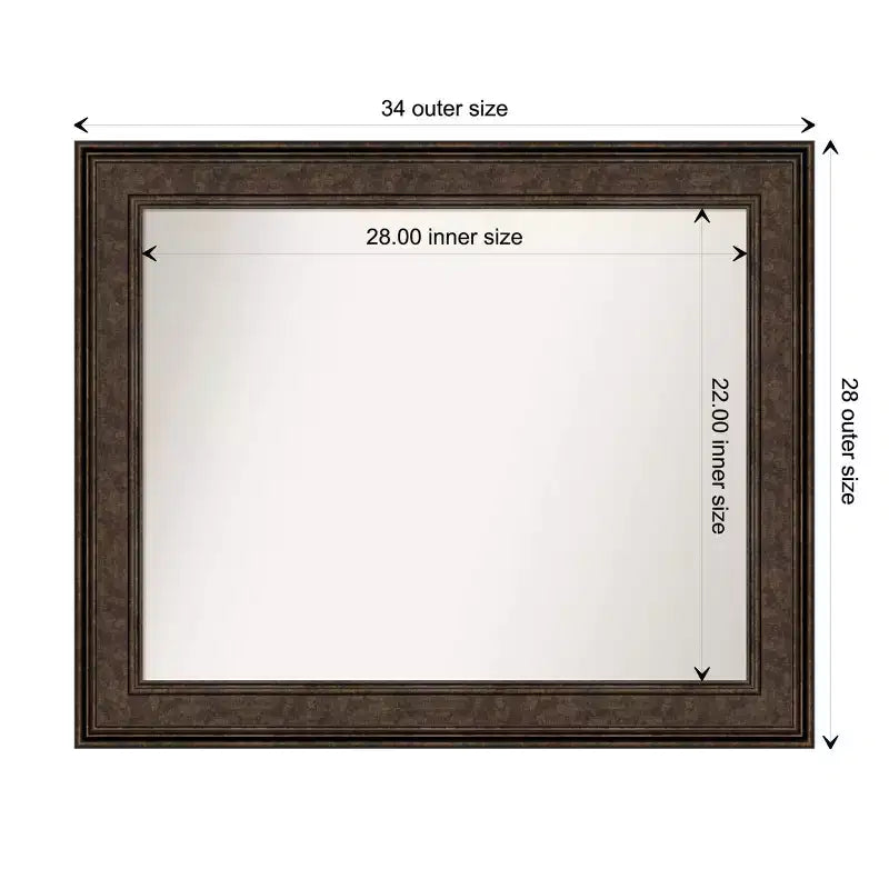 Amanti Art 34"x28" Non-Beveled Ridge Bronze Wall Mirror : Rectangle, Modern Style, Polystyrene Frame