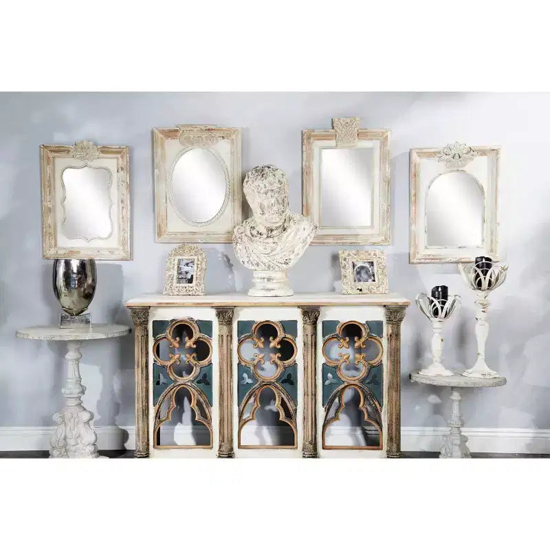Wood Floral Carved Acanthus Wall Mirror Set of 4 Brown - Olivia & May: Vintage Square Decorative No Assembly Required