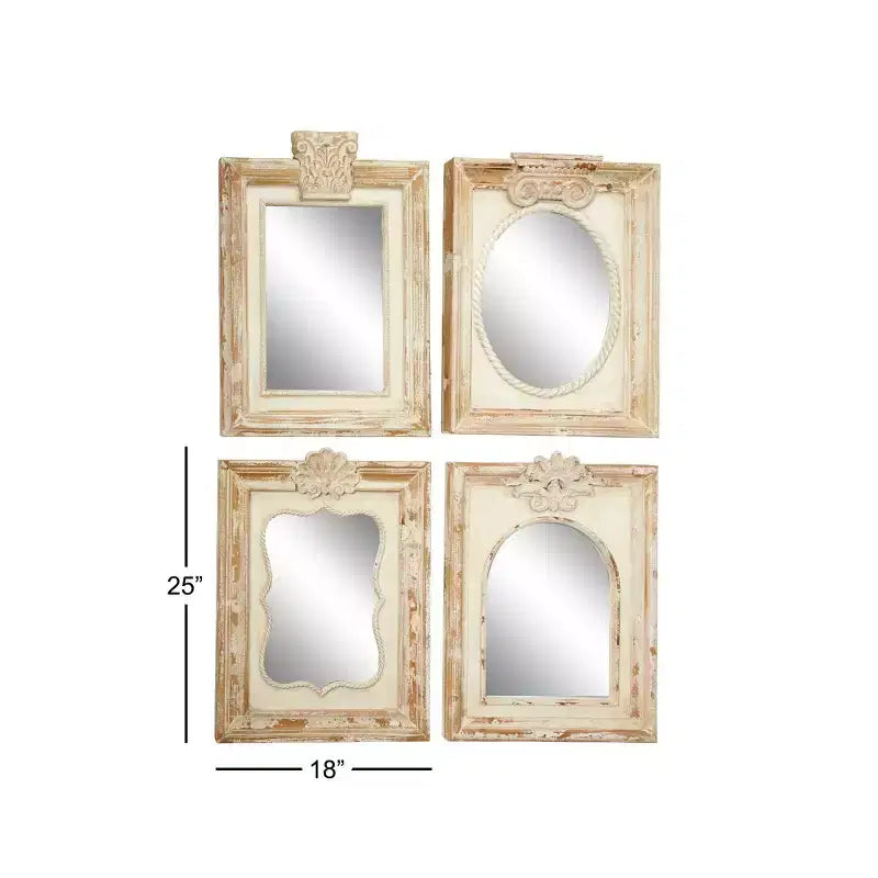 Wood Floral Carved Acanthus Wall Mirror Set of 4 Brown - Olivia & May: Vintage Square Decorative No Assembly Required