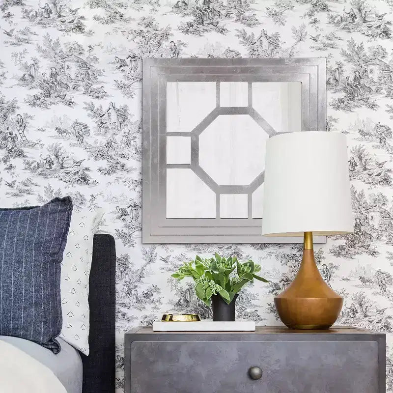 Howard Elliott 24"x24" Square Wood Framed Octagonal Windowpane Accent Mirror: Silver Leaf Finish, Wall Mount, Modern Decor