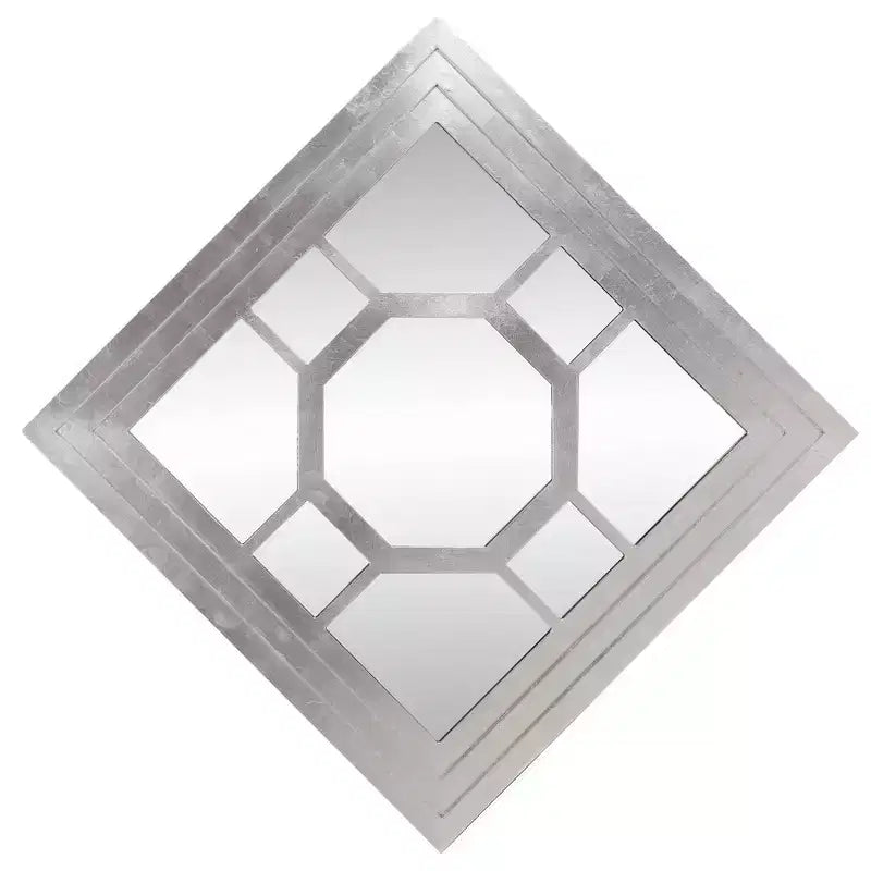 Howard Elliott 24"x24" Square Wood Framed Octagonal Windowpane Accent Mirror: Silver Leaf Finish, Wall Mount, Modern Decor