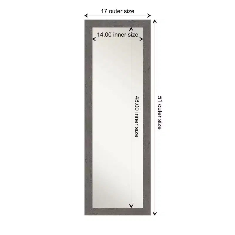 Specchio da porta lungo 18" x 52" Amanti Art - Plancia rustica grigia, non smussata, stretta