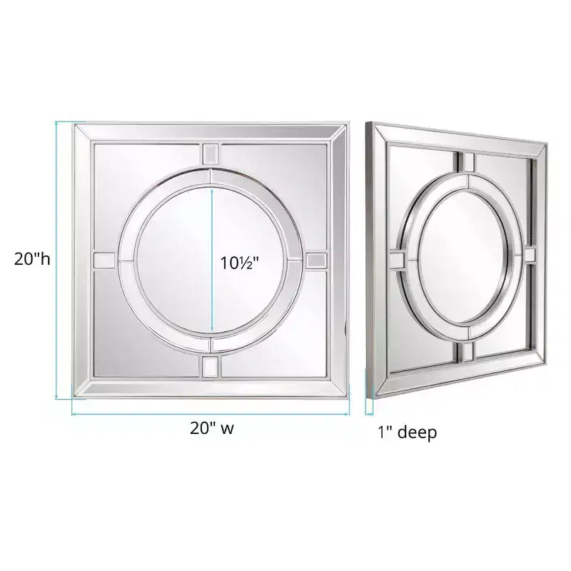 Howard Elliott 20"x20" Square Wall Mirror: Champagne Silver Leaf Trim, Art Deco Style, Wall Mount
