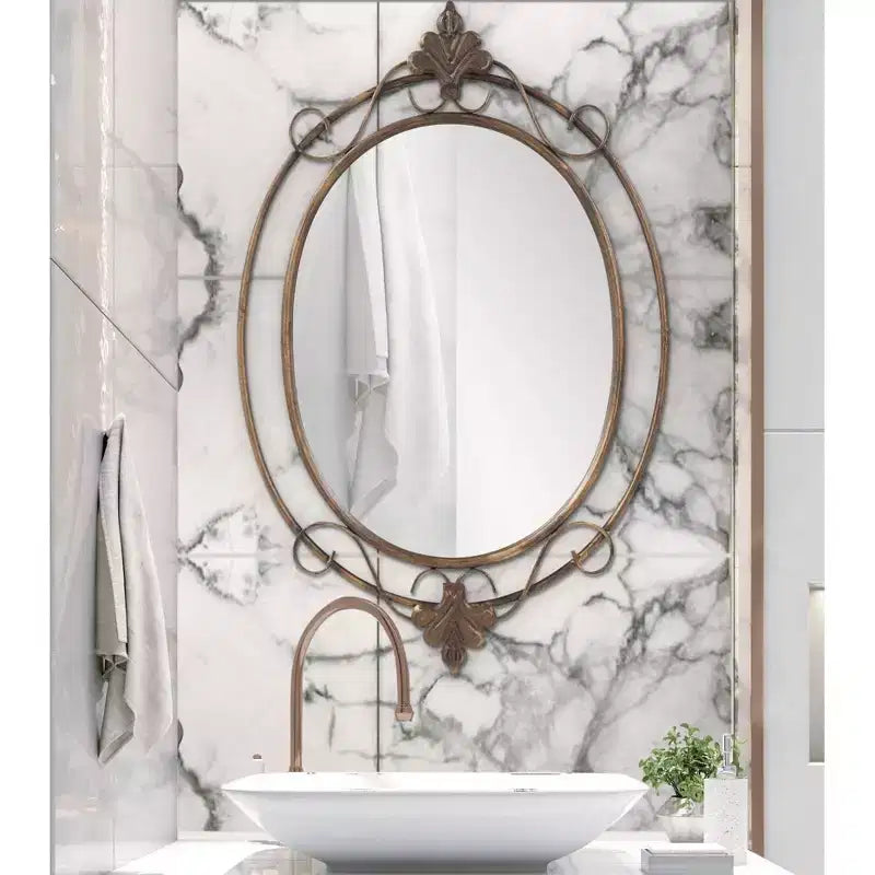 Howard Elliott 33"x21" Decorative Wall and Accent Mirror with Vintage Oval Metal Frame: Antique Gold, No Assembly Required