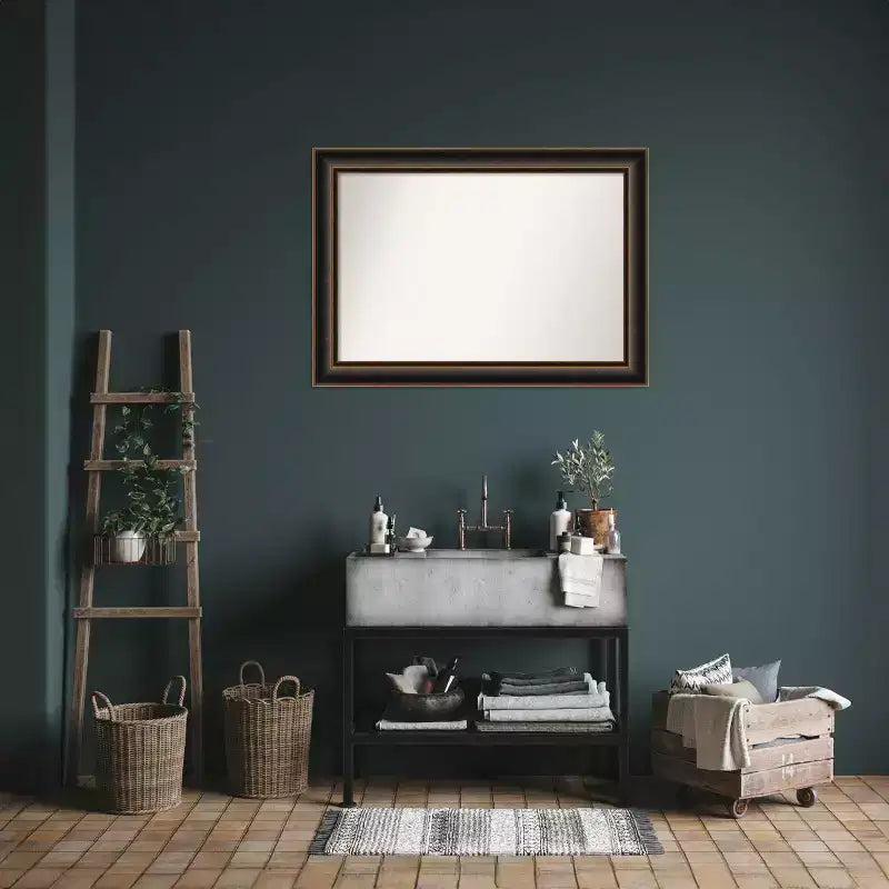 Specchio da parete Villa 42"x30", cornice in bronzo anticato, decorazione moderna - Amanti Art