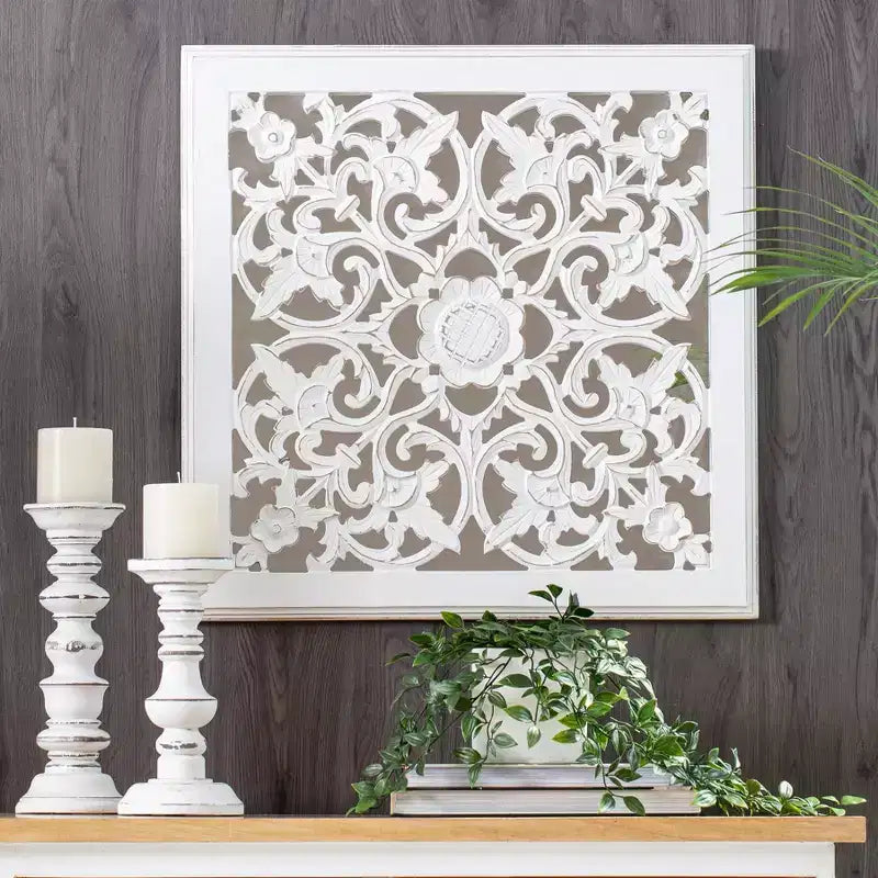 Maia Carved Wall Mirror Medallion White - Brewster