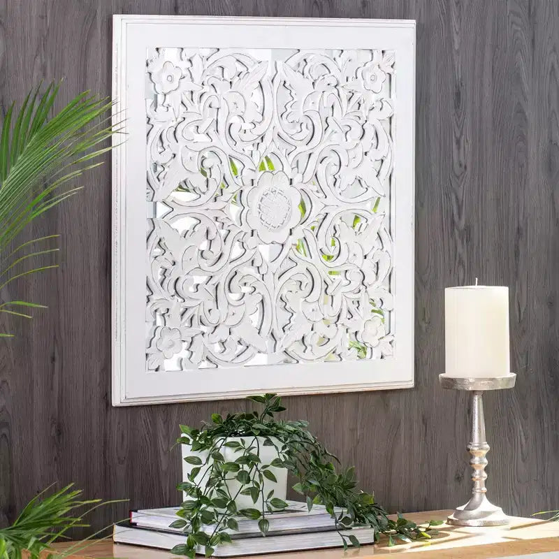 Maia Carved Wall Mirror Medallion White - Brewster