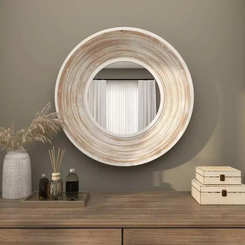 Specchio da parete in legno 89x89 cm effetto sbiancato bianco - Olivia & May: nessun montaggio, cornice in MDF, uso interno