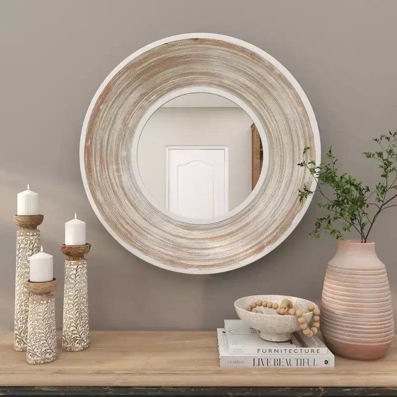 Specchio da parete in legno 89x89 cm effetto sbiancato bianco - Olivia & May: nessun montaggio, cornice in MDF, uso interno