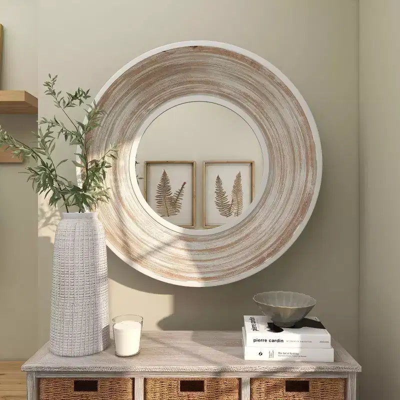 Specchio da parete in legno 89x89 cm effetto sbiancato bianco - Olivia & May: nessun montaggio, cornice in MDF, uso interno
