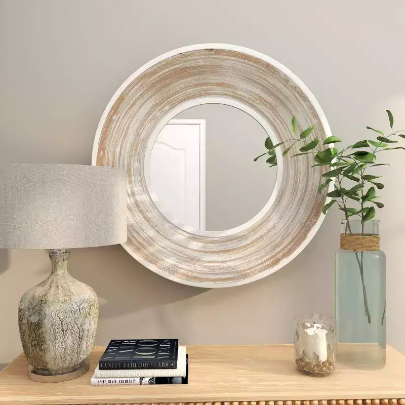 Specchio da parete in legno 89x89 cm effetto sbiancato bianco - Olivia & May: nessun montaggio, cornice in MDF, uso interno