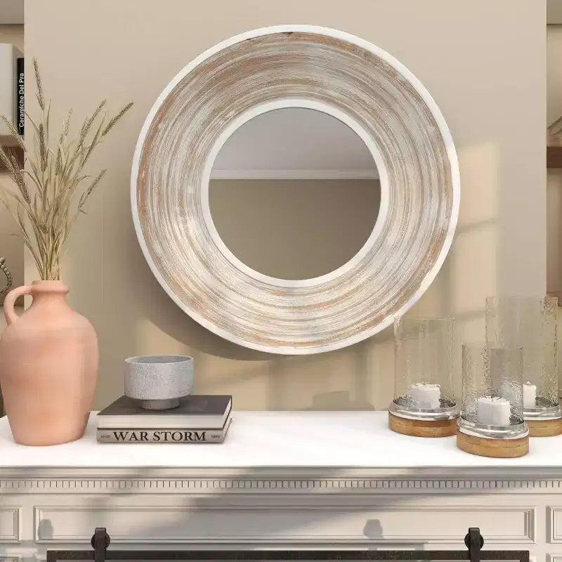 Specchio da parete in legno 89x89 cm effetto sbiancato bianco - Olivia & May: nessun montaggio, cornice in MDF, uso interno