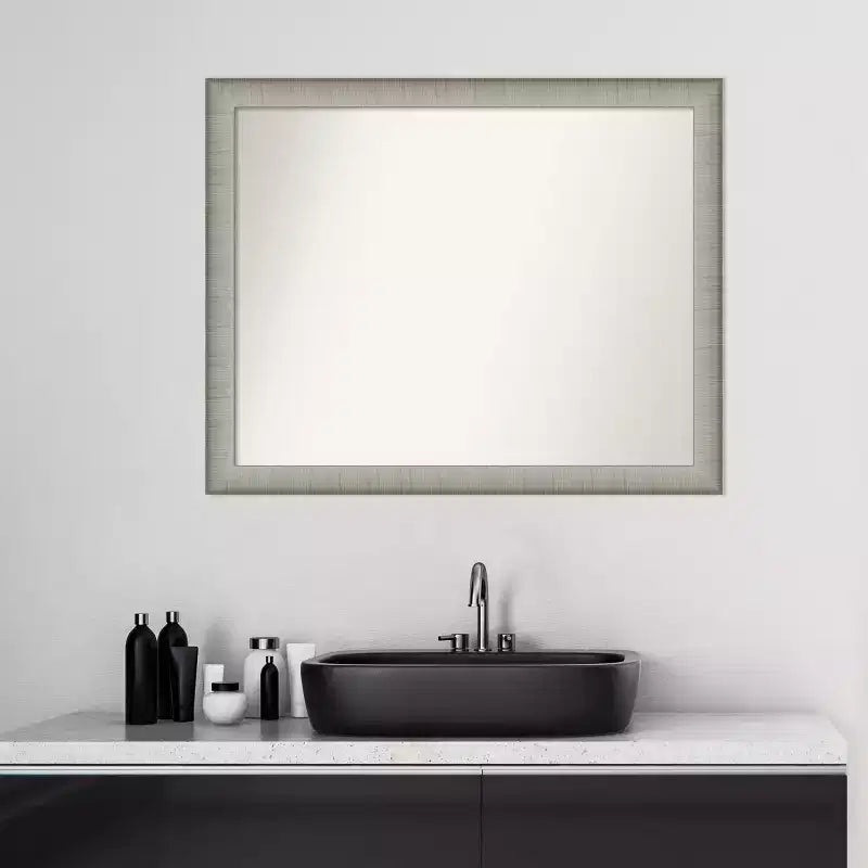 Specchio da parete 31" x 25" non smussato, peltro spazzolato, arredamento moderno per vanity - Amanti Art