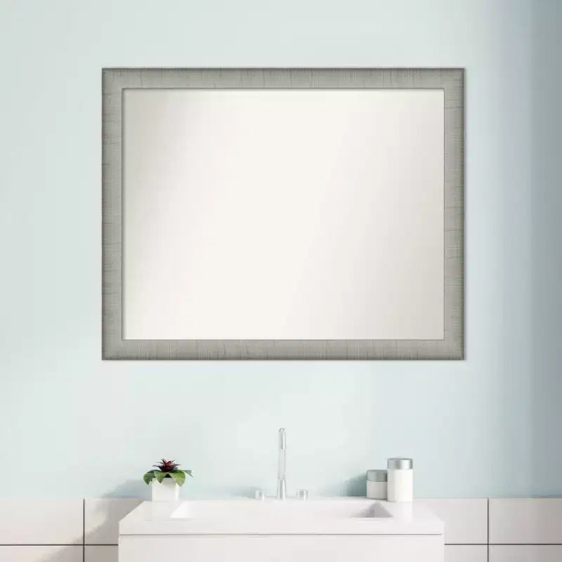 Specchio da parete 31" x 25" non smussato, peltro spazzolato, arredamento moderno per vanity - Amanti Art