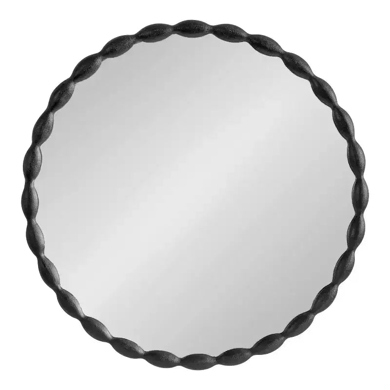 Kate & Laurel All Things Decor 26" Perlina Modern Scalloped Round Mirror Black: Includes Mounting Hardware, No Assembly Required