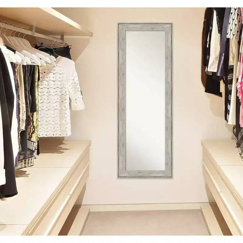 19" x 53" Crackled Framed On the Door Mirror Metallic - Amanti Art: Polystyrene Full Body, Over Door Mount