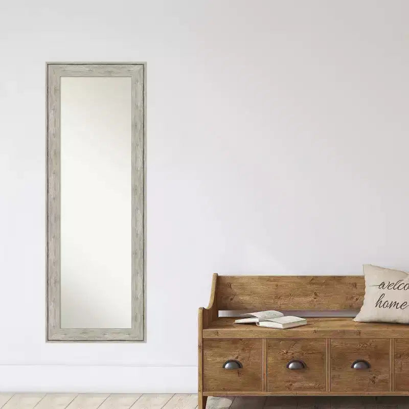 19" x 53" Crackled Framed On the Door Mirror Metallic - Amanti Art: Polystyrene Full Body, Over Door Mount