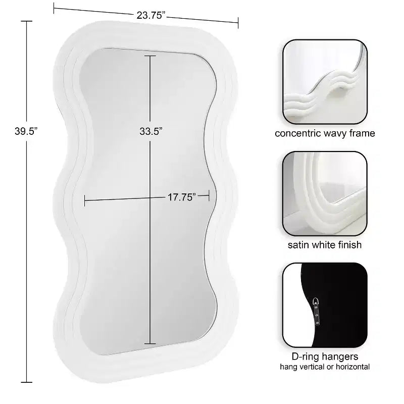Kate & Laurel All Things Decor 24"x40" Fripp Wavy Wall Mirror Wood White