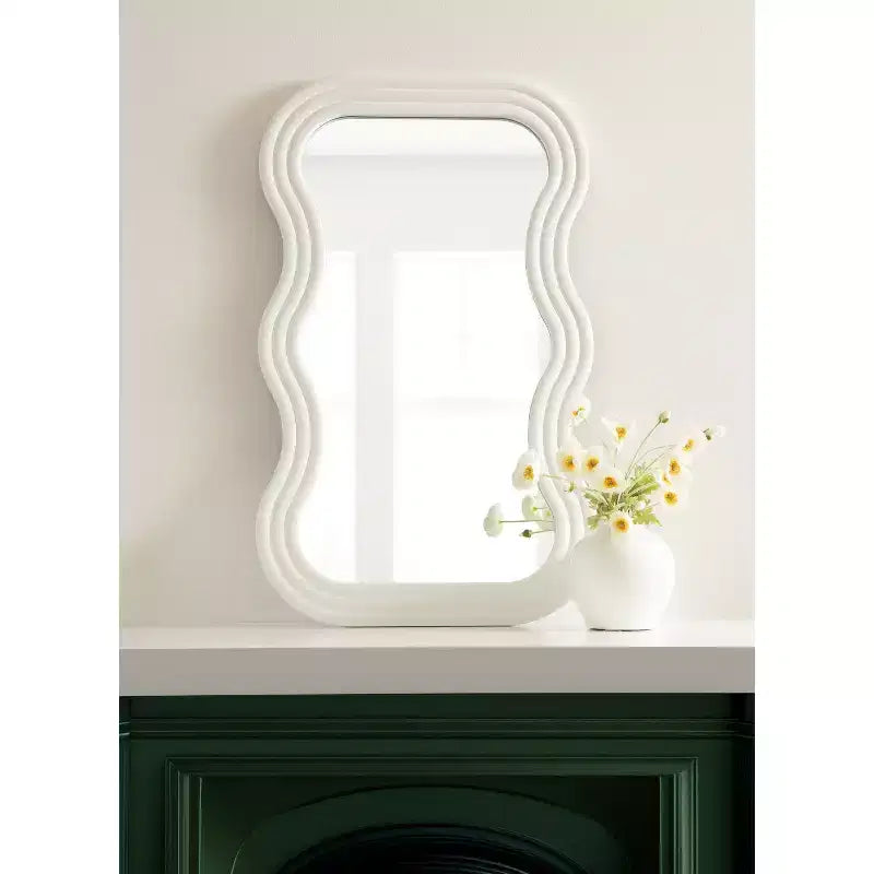 Kate & Laurel All Things Decor 24"x40" Fripp Wavy Wall Mirror Wood White