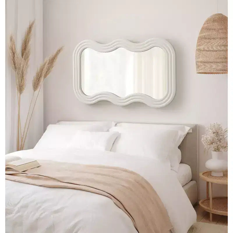 Kate & Laurel All Things Decor 24"x40" Fripp Wavy Wall Mirror Wood White
