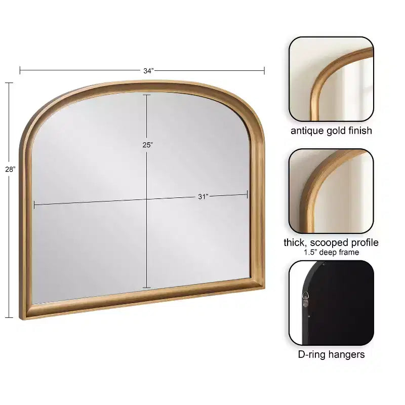 Kate & Laurel All Things Decor 34"X28" Hatherleigh Basket Arch Wall Mirror Gold