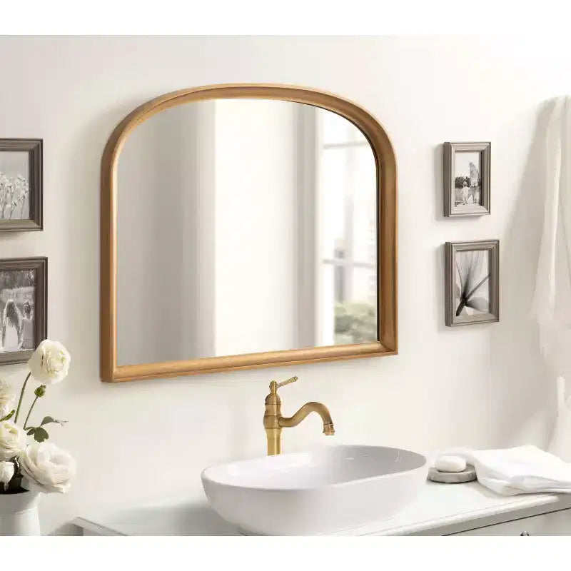 Kate & Laurel All Things Decor 34"X28" Hatherleigh Basket Arch Wall Mirror Gold