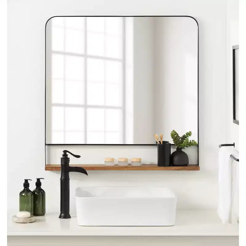 32"x32" Chadwin Square Wall Mirror with Shelf Natural - Kate & Laurel All Things Decor