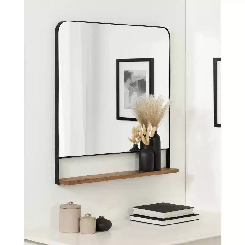 32"x32" Chadwin Square Wall Mirror with Shelf Natural - Kate & Laurel All Things Decor