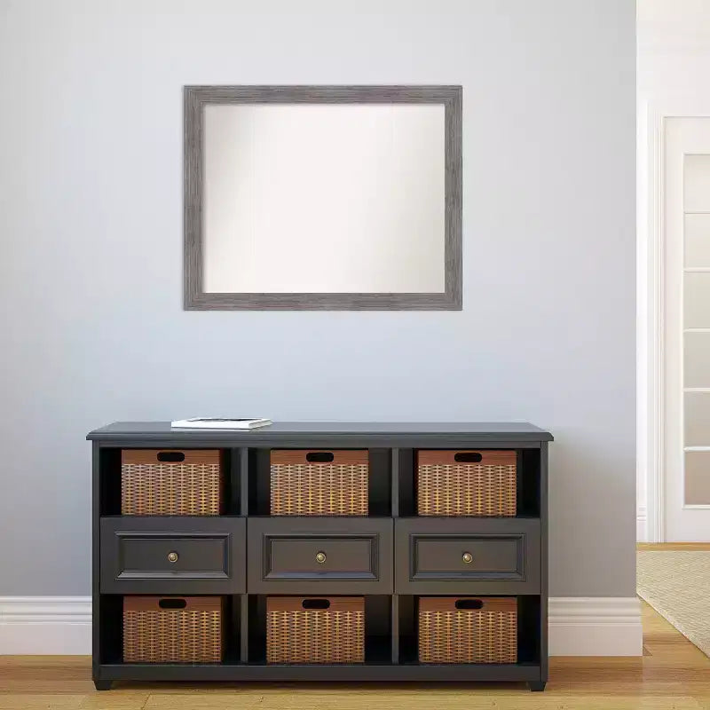 Amanti Art 32" x 26" Specchio da parete non smussato, a doghe sottili, grigio, per bagno: Rettangolare moderno, cornice in polistirene, montaggio a parete