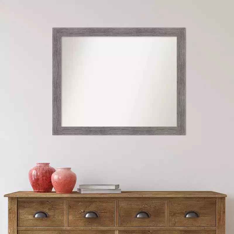 Amanti Art 32" x 26" Specchio da parete non smussato, a doghe sottili, grigio, per bagno: Rettangolare moderno, cornice in polistirene, montaggio a parete