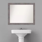 Amanti Art 32" x 26" Specchio da parete non smussato, a doghe sottili, grigio, per bagno: Rettangolare moderno, cornice in polistirene, montaggio a parete