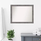 Amanti Art 32" x 26" Specchio da parete non smussato, a doghe sottili, grigio, per bagno: Rettangolare moderno, cornice in polistirene, montaggio a parete