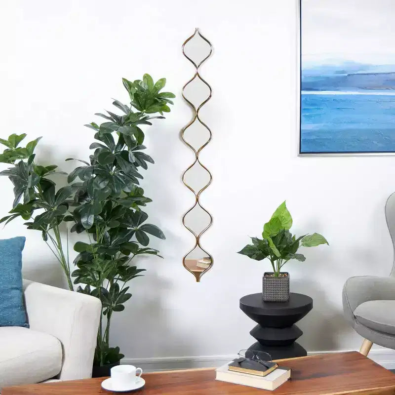 51"x6" Metal Slim Stacked Chain 6 Layer Wall Mirror with Tear Drop Pattern Gold - Olivia & May