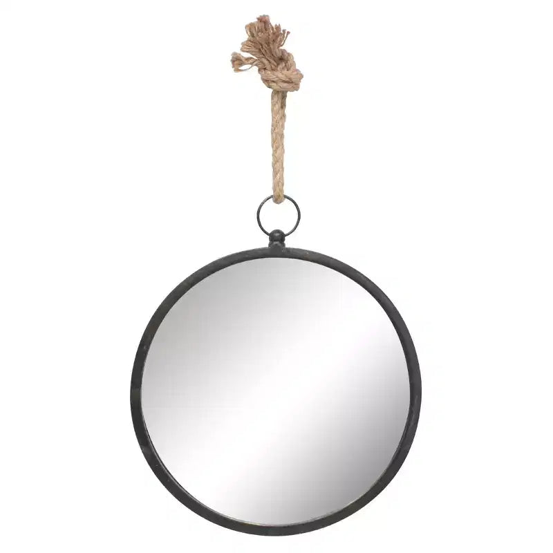 Large Round Metal Wall Mirror with Rope Hanging Loop - Stonebriar Collection: Modern Decor, No Assembly Required