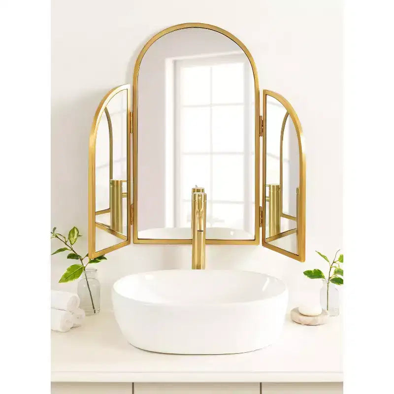 28"x28" Amoli Tripod Arch Mirror Gold - Kate & Laurel All Things Decor: Modern Style, Wall Mounted, No Assembly Required