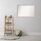 39" x 27" Non-Beveled Low Luster Wood Bathroom Wall Mirror Silver - Amanti Art: Modern Rectangle, Wall Mount, Includes Hardware