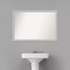 39" x 27" Non-Beveled Low Luster Wood Bathroom Wall Mirror Silver - Amanti Art: Modern Rectangle, Wall Mount, Includes Hardware