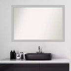 39" x 27" Non-Beveled Low Luster Wood Bathroom Wall Mirror Silver - Amanti Art: Modern Rectangle, Wall Mount, Includes Hardware