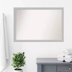 39" x 27" Non-Beveled Low Luster Wood Bathroom Wall Mirror Silver - Amanti Art: Modern Rectangle, Wall Mount, Includes Hardware