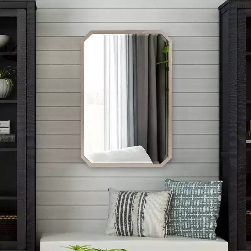 Howard Elliott 36"x24" Elongated Octagonal Beveled Wall Mirror Matte Warm Silver: Champagne Metal Frame, No Assembly Required