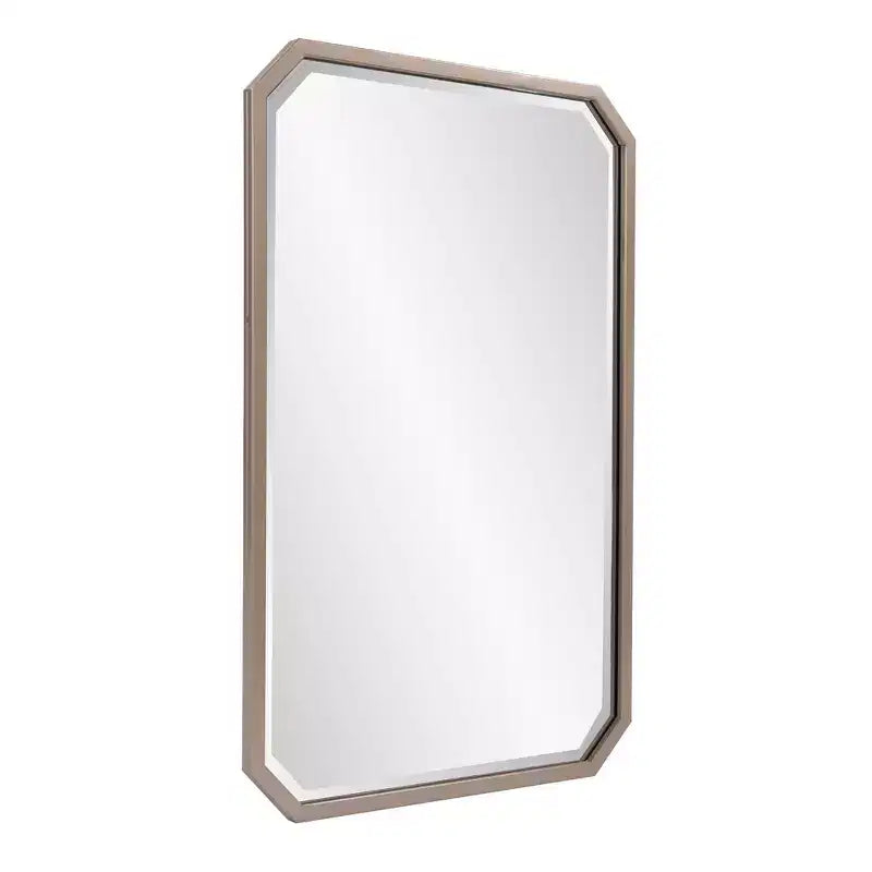Howard Elliott 36"x24" Elongated Octagonal Beveled Wall Mirror Matte Warm Silver: Champagne Metal Frame, No Assembly Required