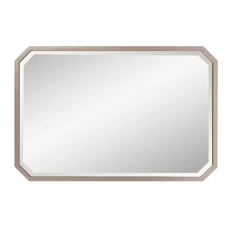 Howard Elliott 36"x24" Elongated Octagonal Beveled Wall Mirror Matte Warm Silver: Champagne Metal Frame, No Assembly Required