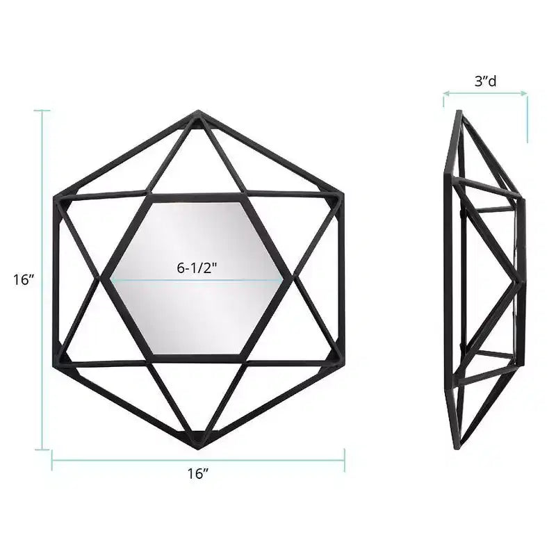Howard Elliott Specchio da parete geometrico 3D con cornice in metallo 16"x16" Nero opaco