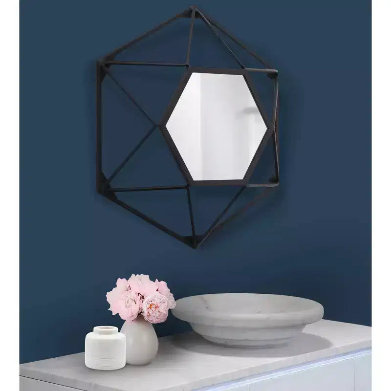 Howard Elliott Specchio da parete geometrico 3D con cornice in metallo 16"x16" Nero opaco