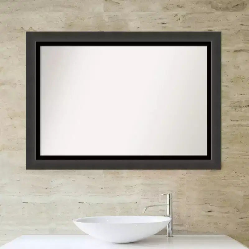 Specchio da parete per bagno nero Tuxedo non smussato da 41" x 29" - Amanti Art: Rettangolare moderno, cornice in polistirene, a parete