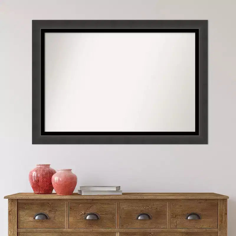 Specchio da parete per bagno nero Tuxedo non smussato da 41" x 29" - Amanti Art: Rettangolare moderno, cornice in polistirene, a parete