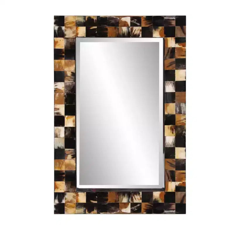 Howard Elliott 24" Elias Rectangular Beveled Wall Mirror White and Tan Tiled Horn Frame