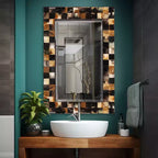 Howard Elliott 24" Elias Rectangular Beveled Wall Mirror White and Tan Tiled Horn Frame